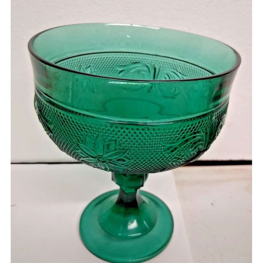 Vintage Large Round Blue Green Fruit/Candy Bowl Footed Glass